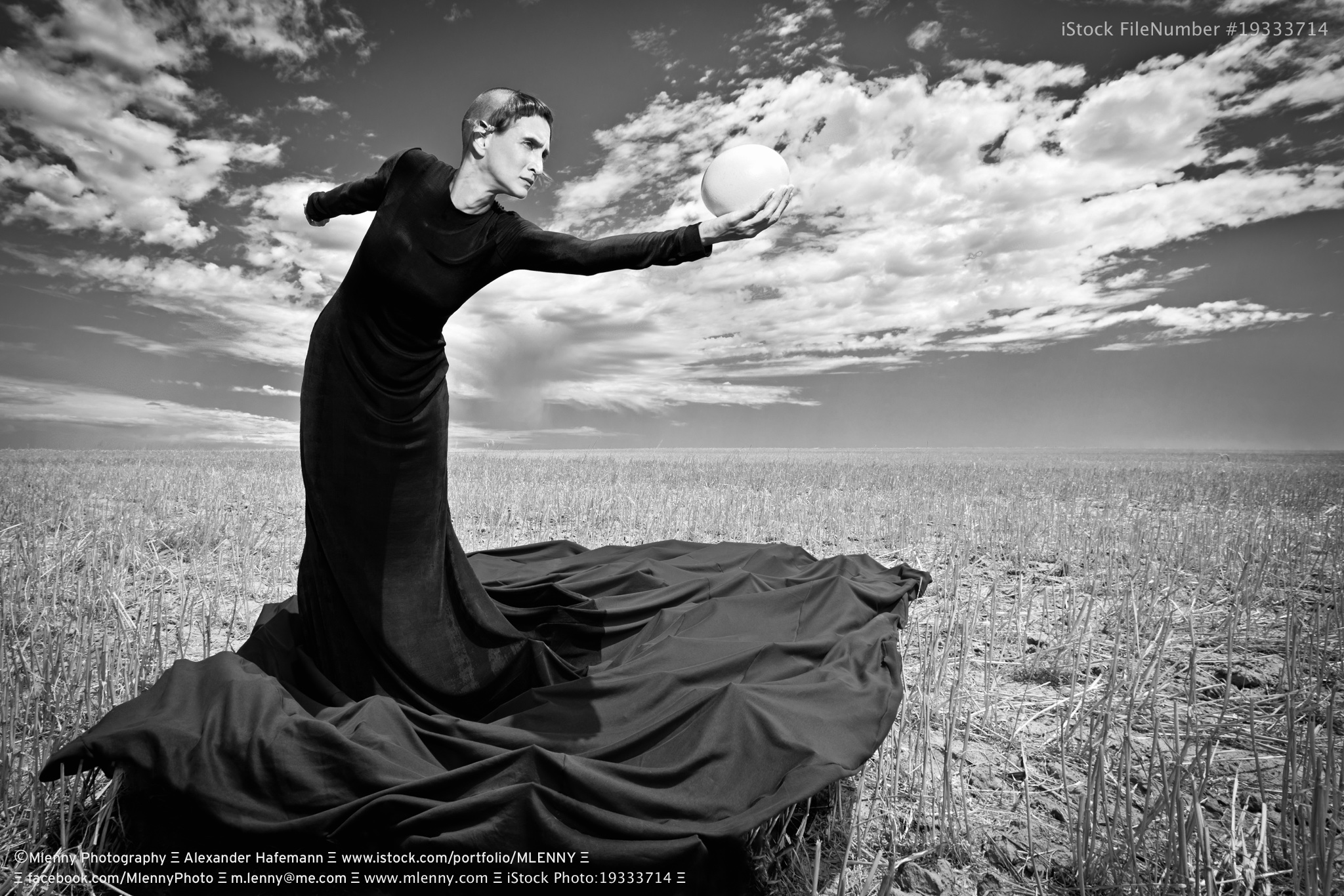 Gown & Ostrich Egg Surreal Fashion Portrait Black and White